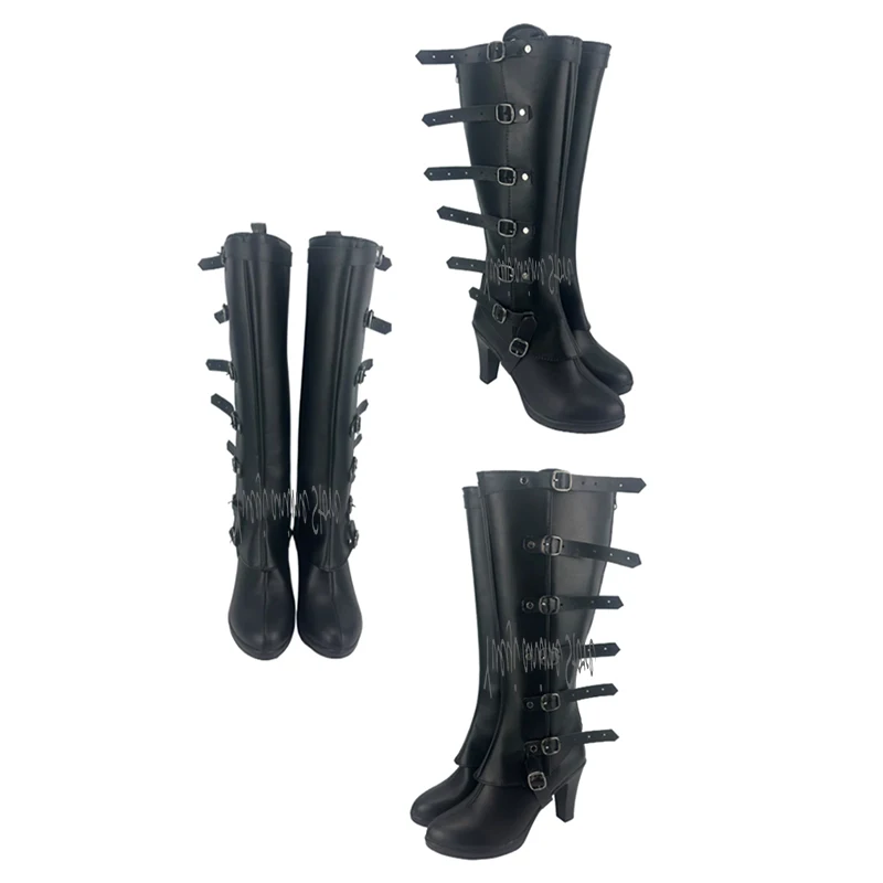 Custom Vergil Cosplay Boots Knee High Black Shoes Any Size for Men and Women
