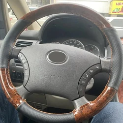 Universal Auto Steering Wheel Cover Wood Grain Hand Sewing Leather Non-Slip Wear Resistant DIY Car Interior Styling fit 37-38cm