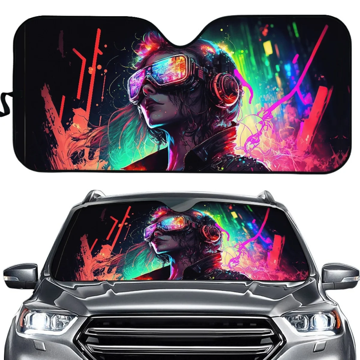 

Easy to Intall Windshield Car Sunshade Technology Electronic Cartoon Girl Automotive Sun Visor Protector Front Window Sun Shade