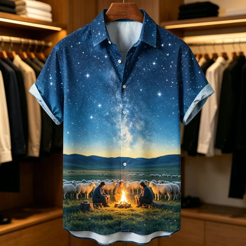 Men's Landscape and Animal Print Shirt，for Romantic Dates, Evening Outings, Summer Concerts and Relaxed Vacation Moments