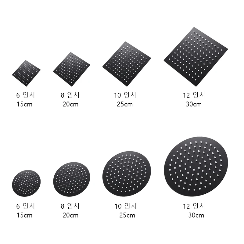Round & Square Shower Head Stainless Steel Rainfall Showerheads 12/10/8/6 Inch Ultra-thin Black Rain Bathroom Shower Accessories
