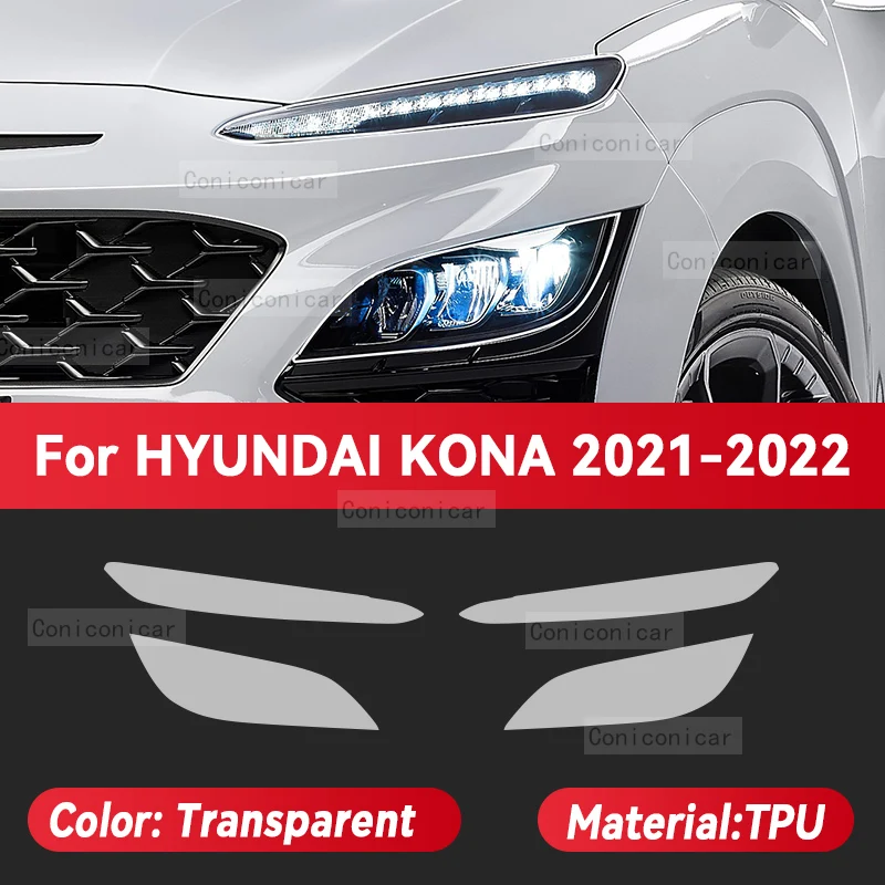 For HYUNDAI KONA 2021 2022 Car Headlight Protective Cover Film Front Light Transparent TPU Headlamp Accessories Sticker