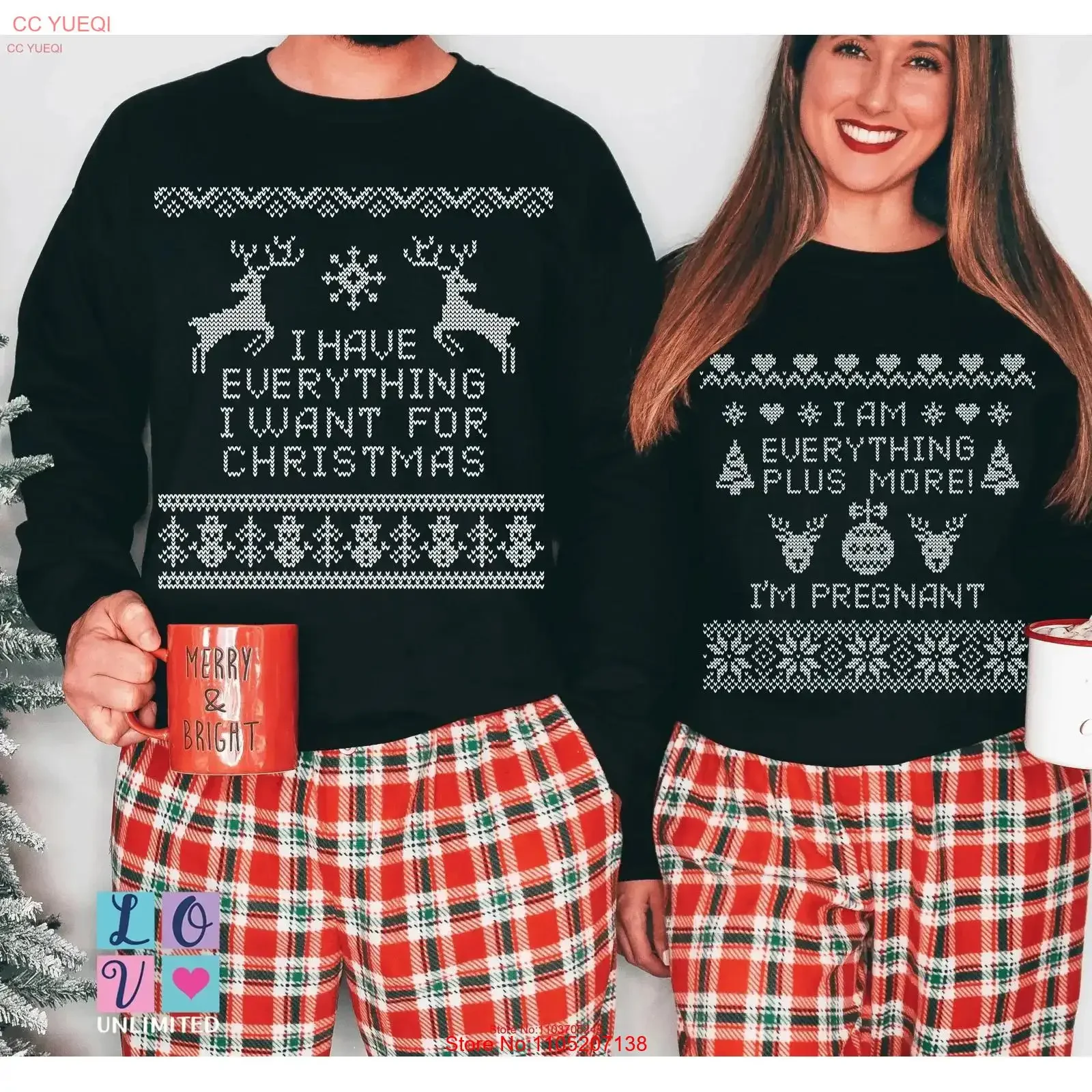 

I Have Everything Christmas Ugly SweaT T Shirt I'm Matching Couples Pregnancy His Hers Reveal vintage Washed Versatile Soft
