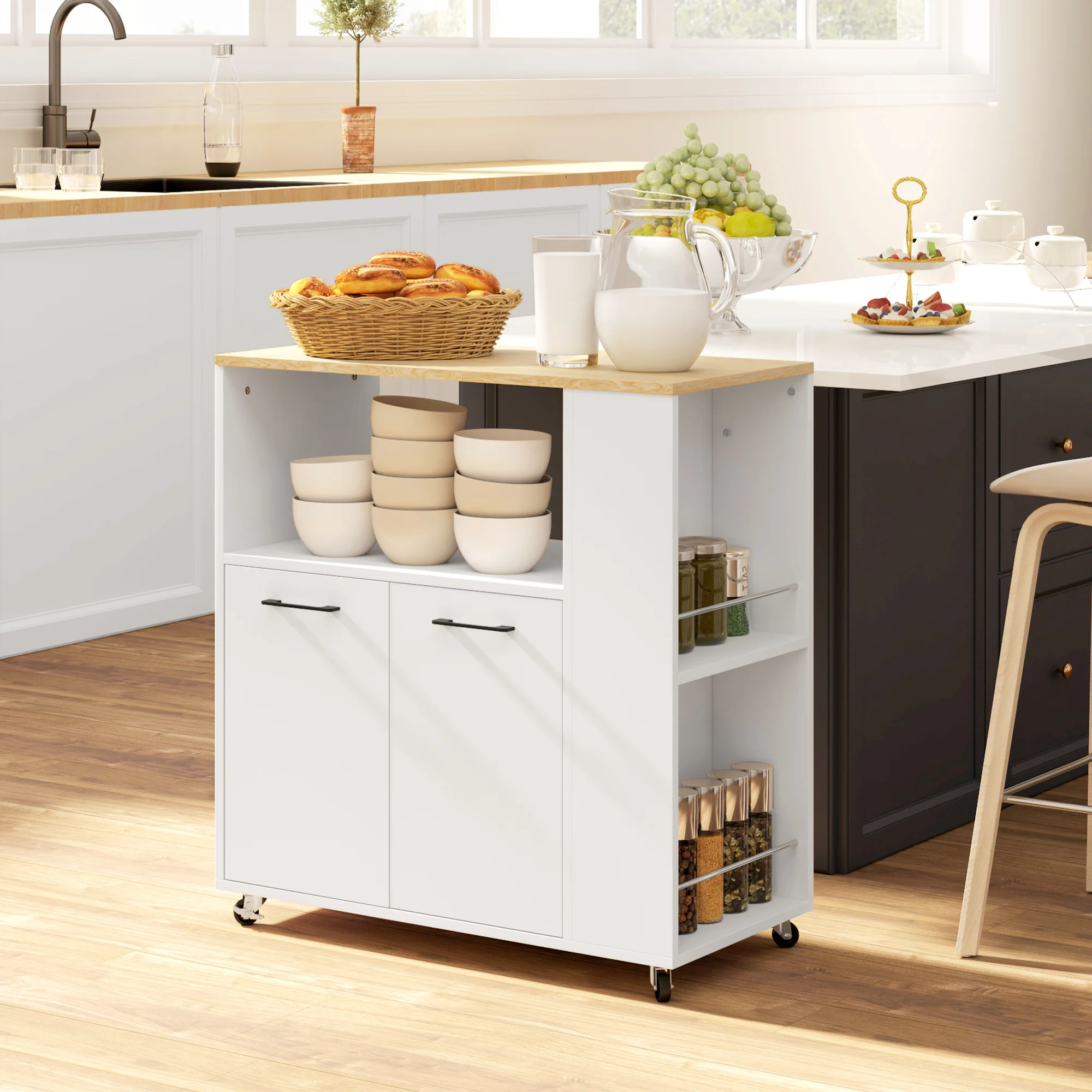 HOMCOM mobile cucina con ripiano, isola centrale con 2 ante, scomparto aperto e ripiano regolabile