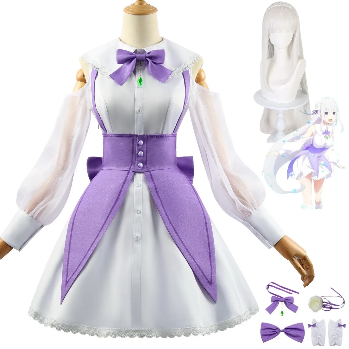 

Anime Re:Life in A Different World From Zero Emilia Emiria Cosplay Costume Wig Dress Princess Skirt Woman Sexy Lovely Party Suit