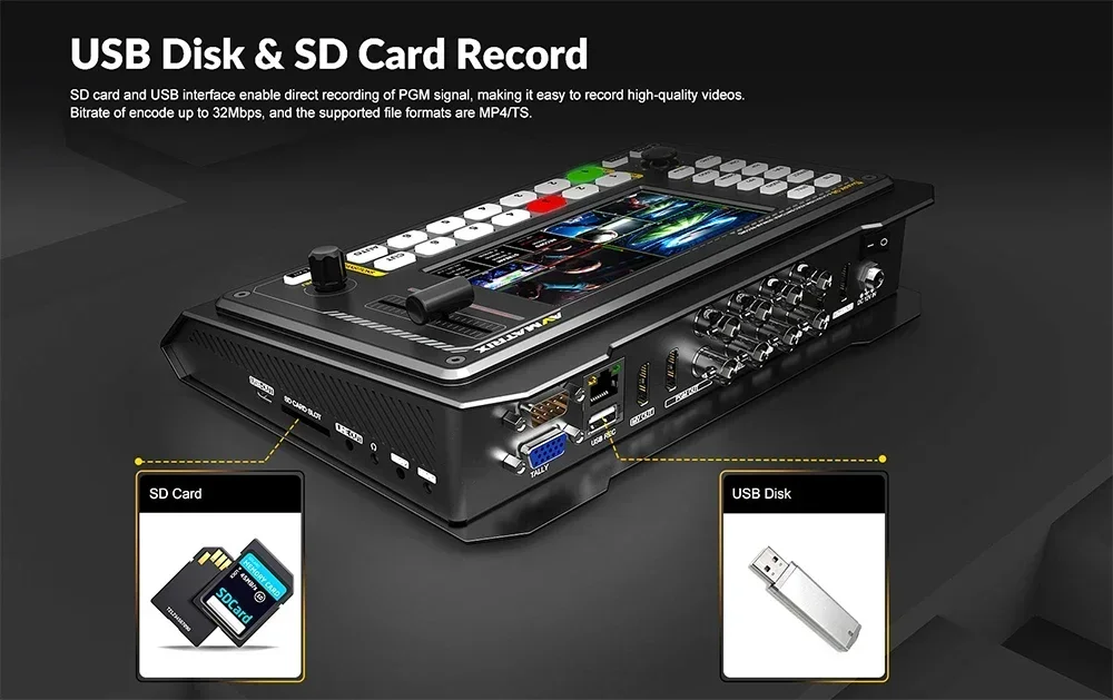 Avmatrix Shark S6 6-CH HDMI/SDI Video Switcher 5 inch USB Disk SD Card Record Audio Mixer PTZ Camera Control for Live Stream