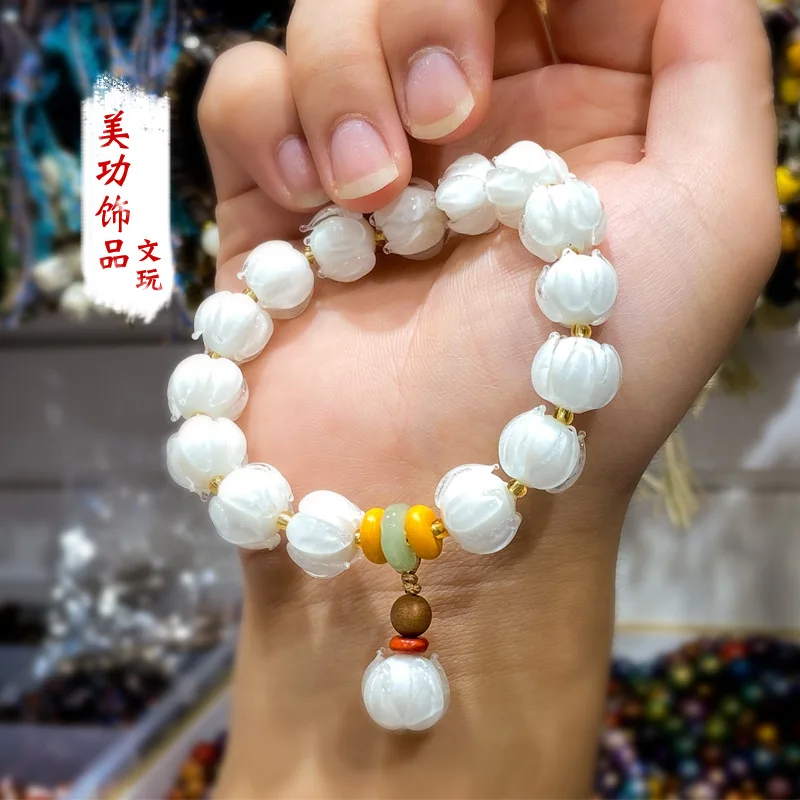 Temple Same Style White Ice Glazed Bracelet Female Lotus Glaze Bracelet Crafts Ornament Wen Chuang Ornament