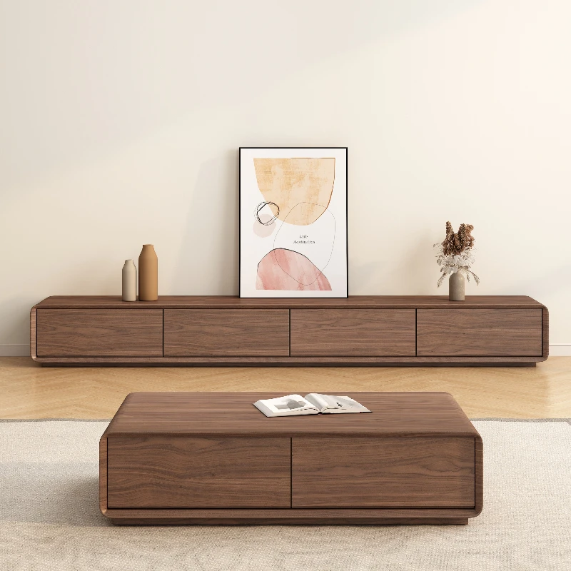 

Walnut extremely narrow TV cabinet small apartment modern living room household TV cabinet integrated nordic home furniture