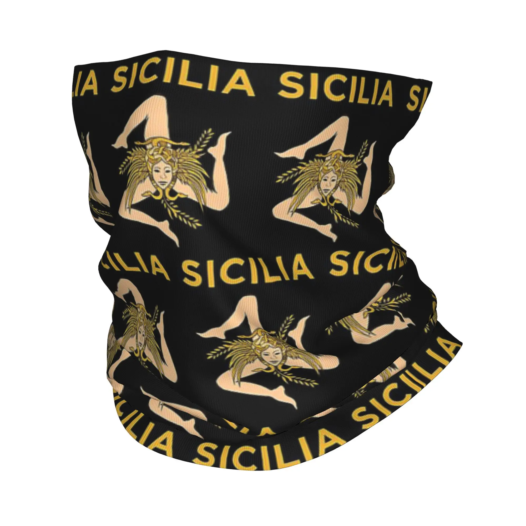 Sicily Trinacria Italy Sicilian Flag Bandana Neck Cover Printed Mask Scarf Warm Cycling Scarf Outdoor Sports Unisex All Season