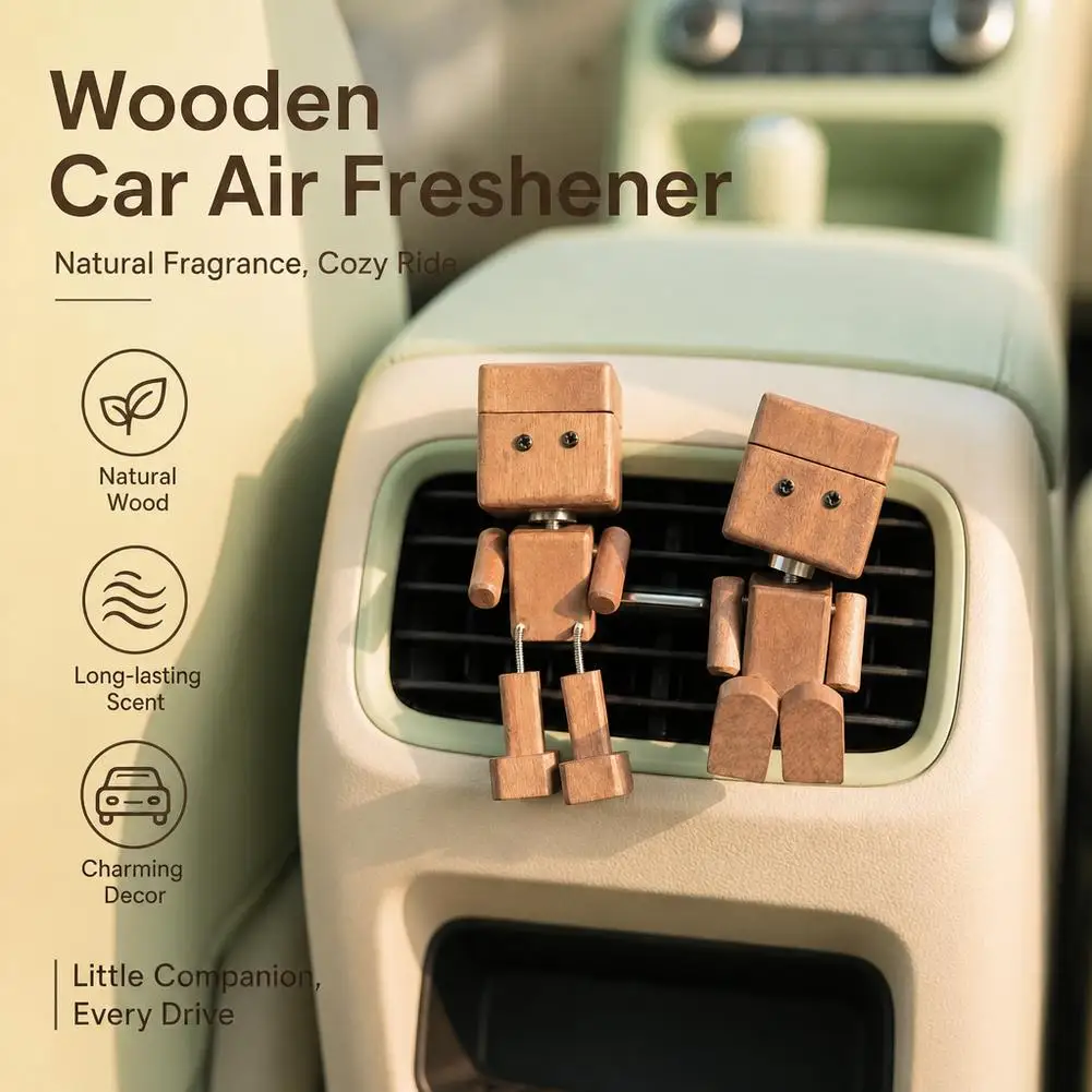 Cute Wooden Car Ornament with Scent Clip Funny Leg-Shaking Figurine For Vehicle Interior Accessories