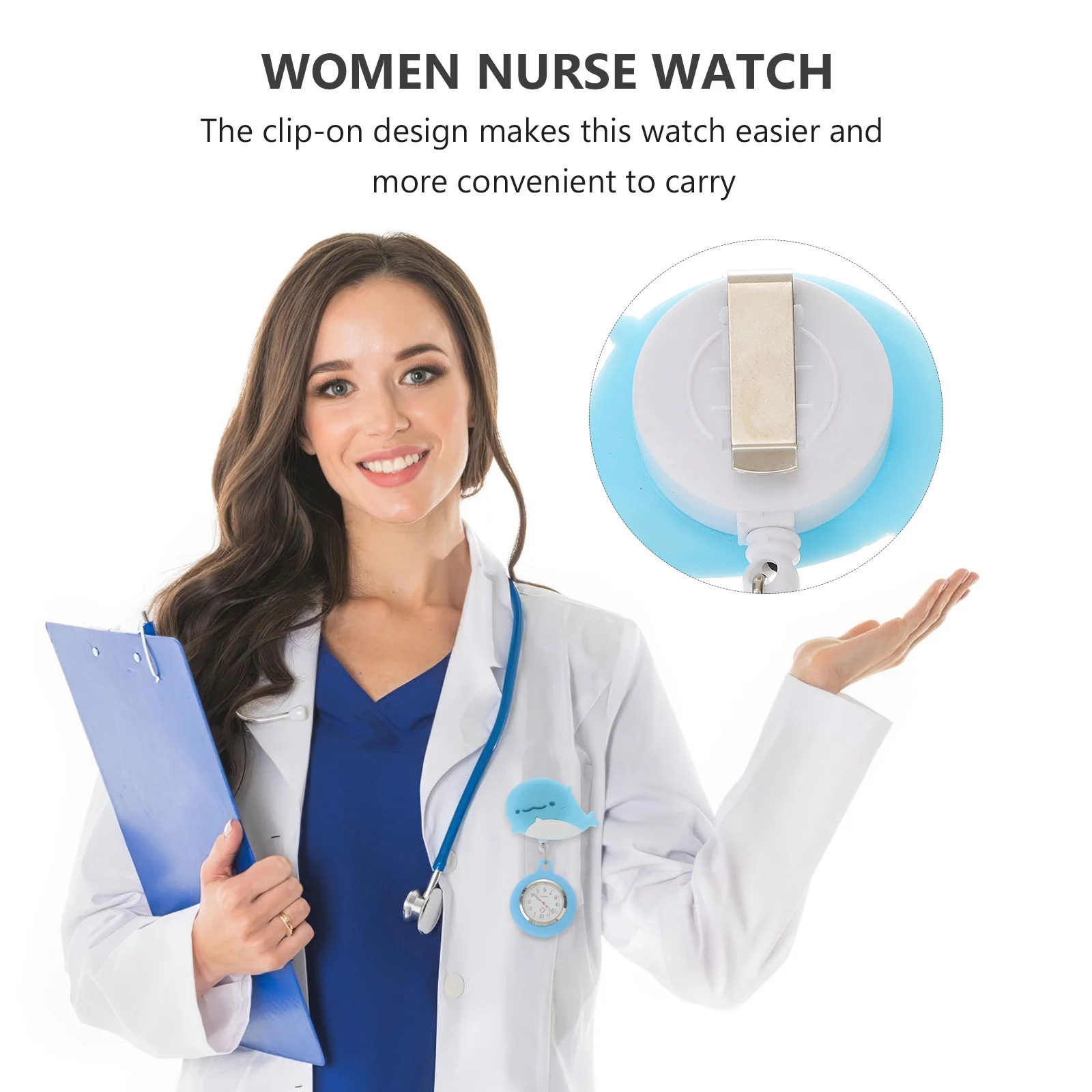 

Cartoon Design Retractable Nurse Watch Nurses Doctors Clip-on Hanging Night Glow Fob Watch for Outdoor Indoor Use