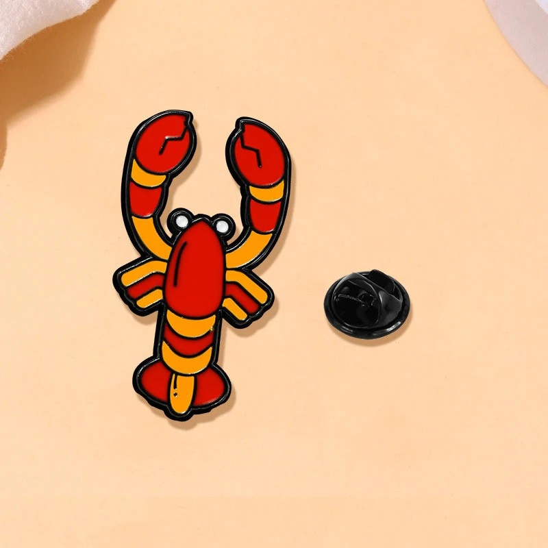 

Creative Cartoon Crayfish Brooch Cute Boston Lobster Design Zinc Alloy Enamel Pin Badge For DIY Clothing Bags Hat Accessories