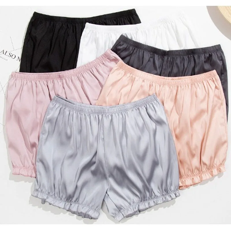 Black White Satin Knickers Women Kawaii Pumpkin Panties Ruffles Trim Sweet Ice Silk JK Bloomers Lolita Safety Shorts Pants