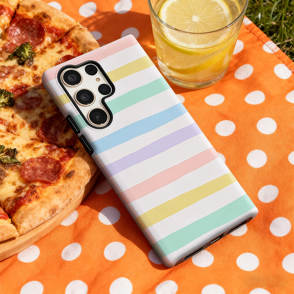 

Rainbow Macaron Stripes Phone Case for Samsung Galaxy S20 FE S22 S24 S25 Plus Ultra 4G 5G Luxury Double-layer Back Cover Funda