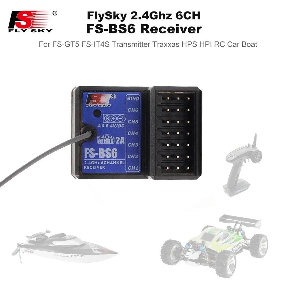 Flysky-FS-BS6 Receptor, 2.4Ghz, 6CH, AFHDS, Saída PWM, Giroscópio embutido, Transmissor à prova de falhas para GT5, FS-GT5, FS RC Car, Tanque de barco T5F4