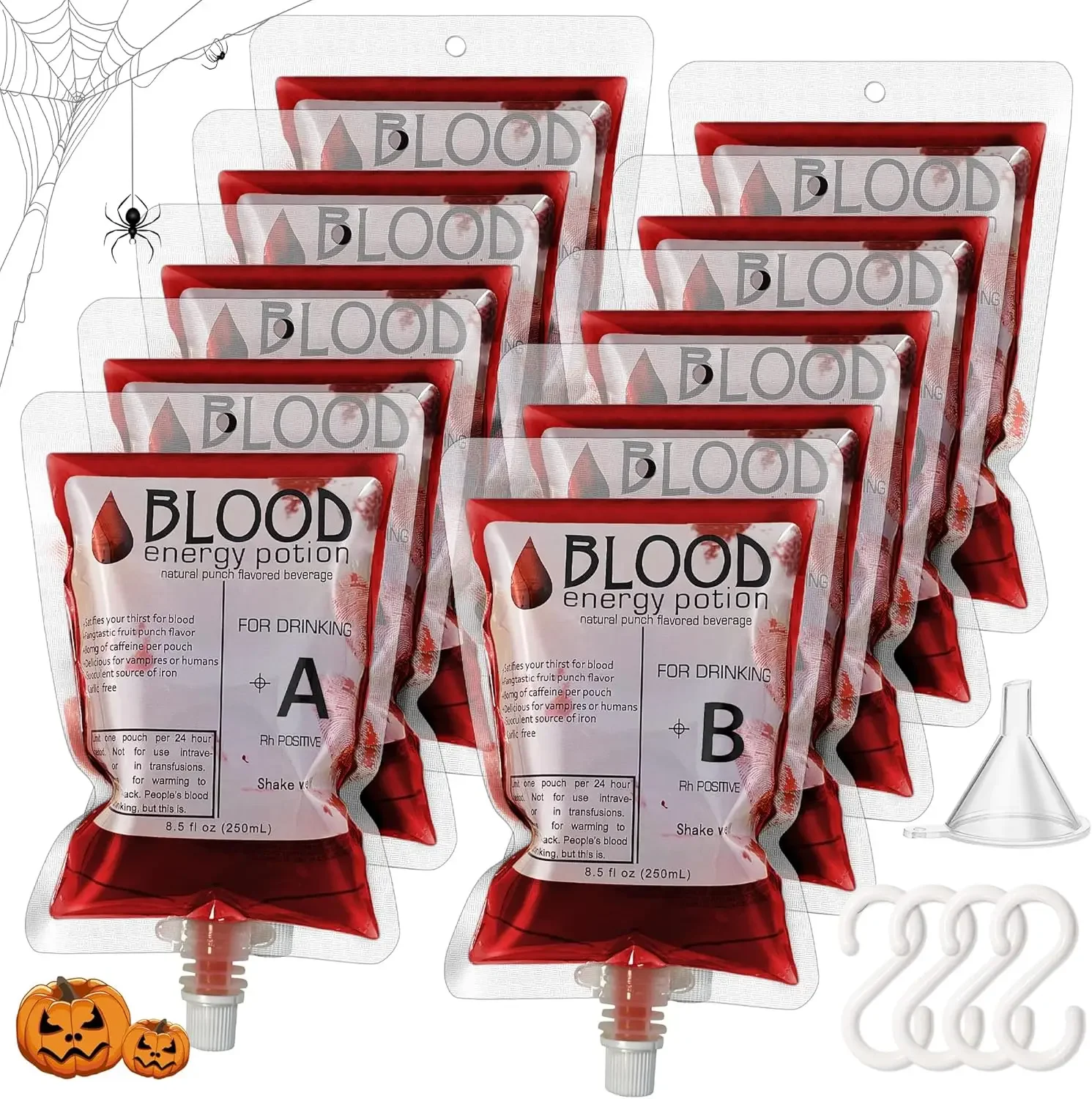 Sachets Sanguins Réutilisables pour Boissons, Pochette à Cliquet de 250ml pour Adultes, Sac IV avec Crochet, Décorations d'Halloween et de ixà la Piscine d'Été, 20 Pièces