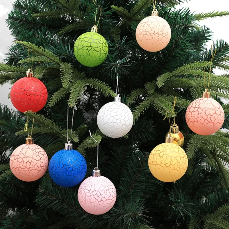 6pcs Christmas Balls Hanging Pendants Crack Pattern Xmas Tree Decorative Shatterproof Ornaments for Home Festival Room Decor