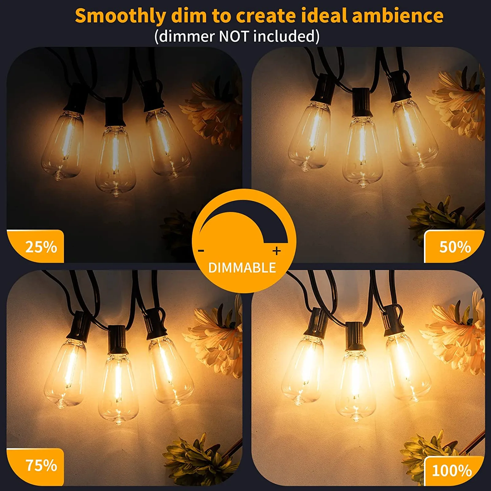 ST38 String Lights Outdoor Garland Connectable Shatterproof Waterproof Plastic LED Bulb Dimmable Patio Garden Decor Fairy Lighst