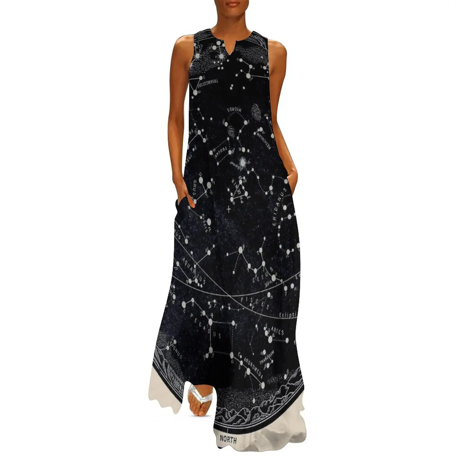 

CONSTELLATION : Vintage 1963 Star Map Print Long Dress evening dress women"s luxury party dress