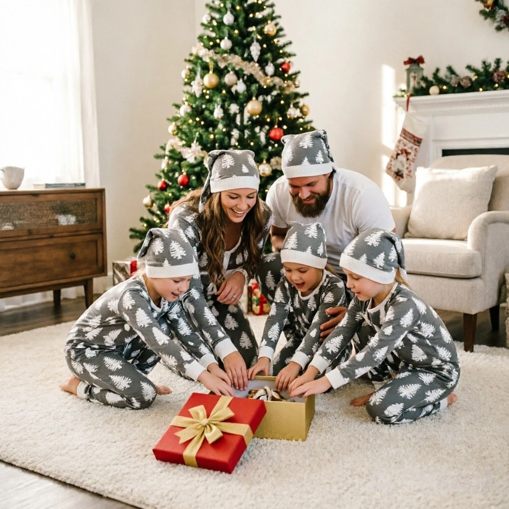 Conjunto de pijamas a juego de Feliz Navidad para hombre, camiseta de manga corta + pantalones con estampado de árbol de Navidad, traje de 2 piezas para mujer, pelele para bebé, look familiar