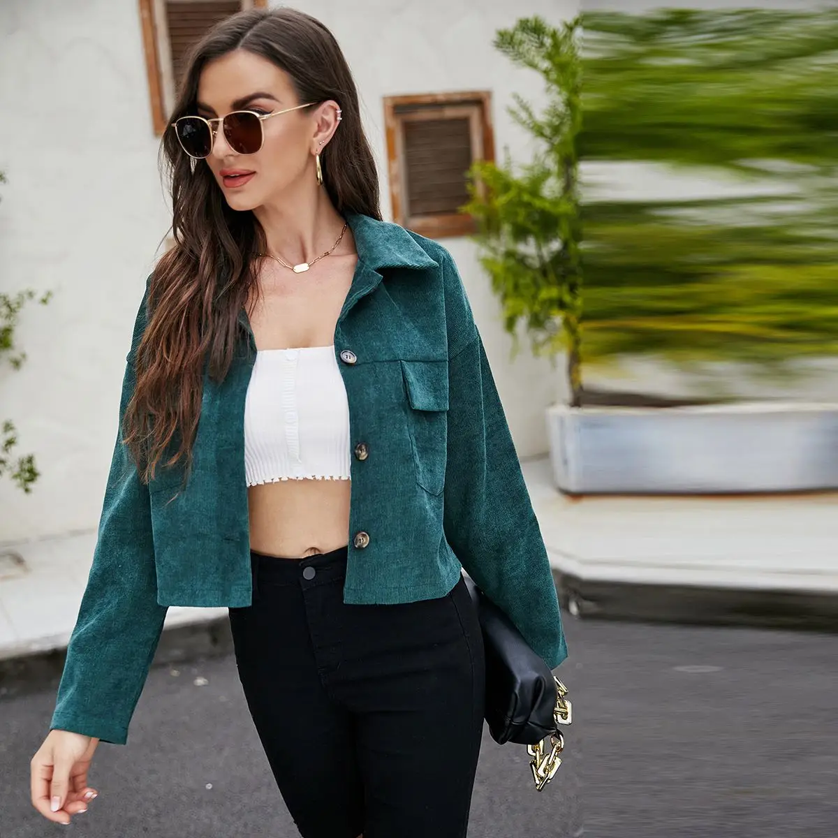 Corduroy Textured Cropped Jacket