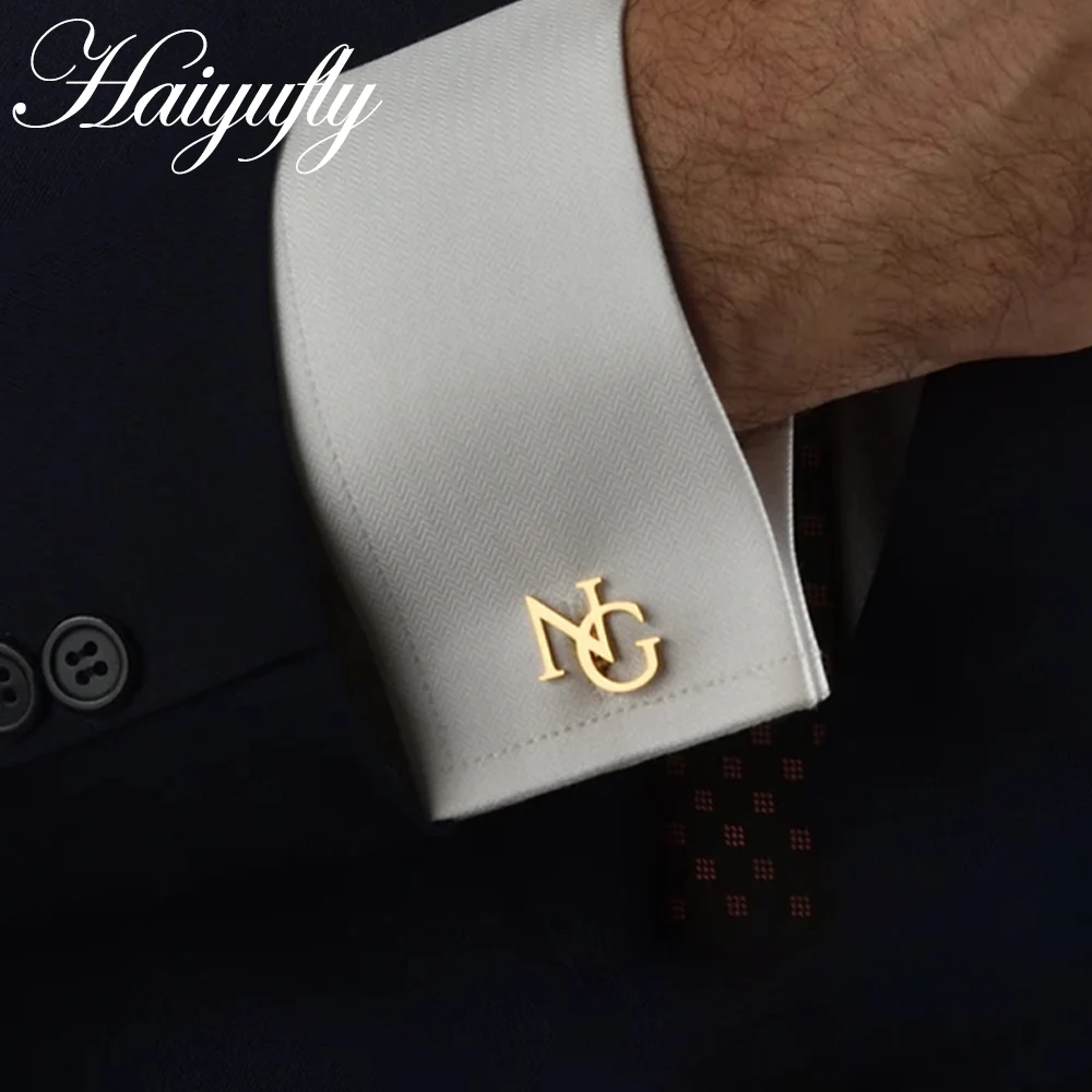 Gemelos Haiyufly con nombre personalizado para novio, botones de puño de camisa de acero inoxidable para hombre, regalo de joyería para padrino de boda