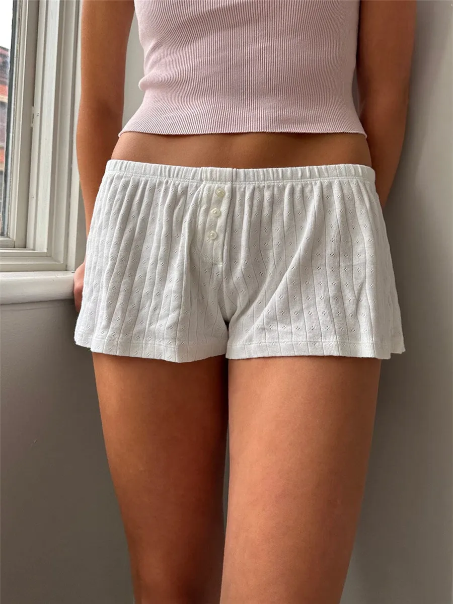 Y2k bonito impressão ilhó lounge shorts feminino verão botões frontais cintura elástica casual calças curtas homewear vintage doce bottoms