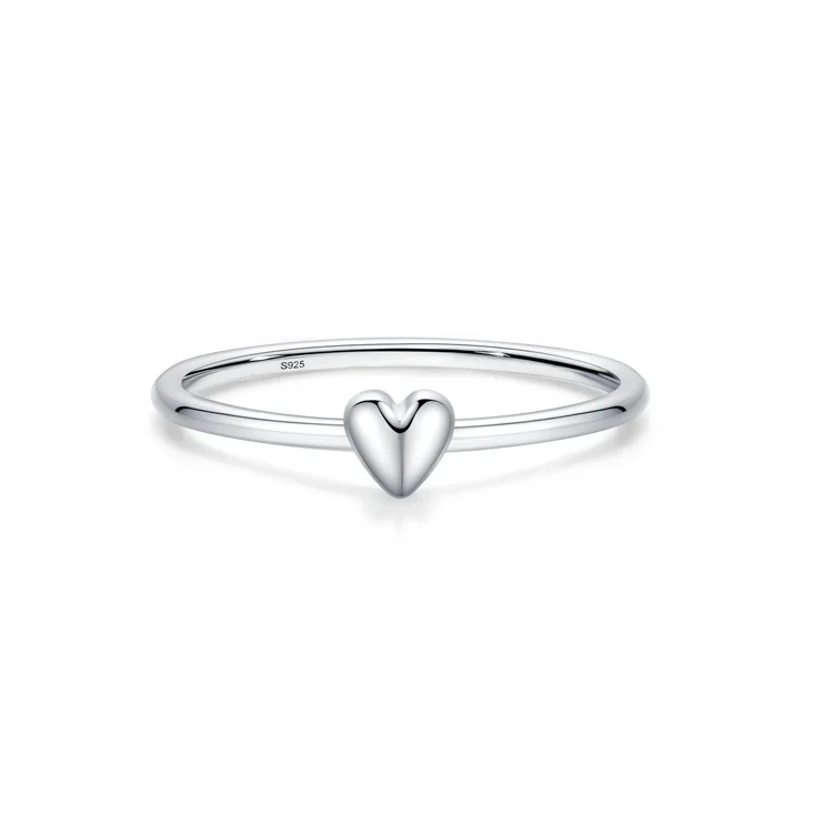

Japanese & Korean Cute 925 Sterling Silver Simple Heart-Shaped Ring for Women