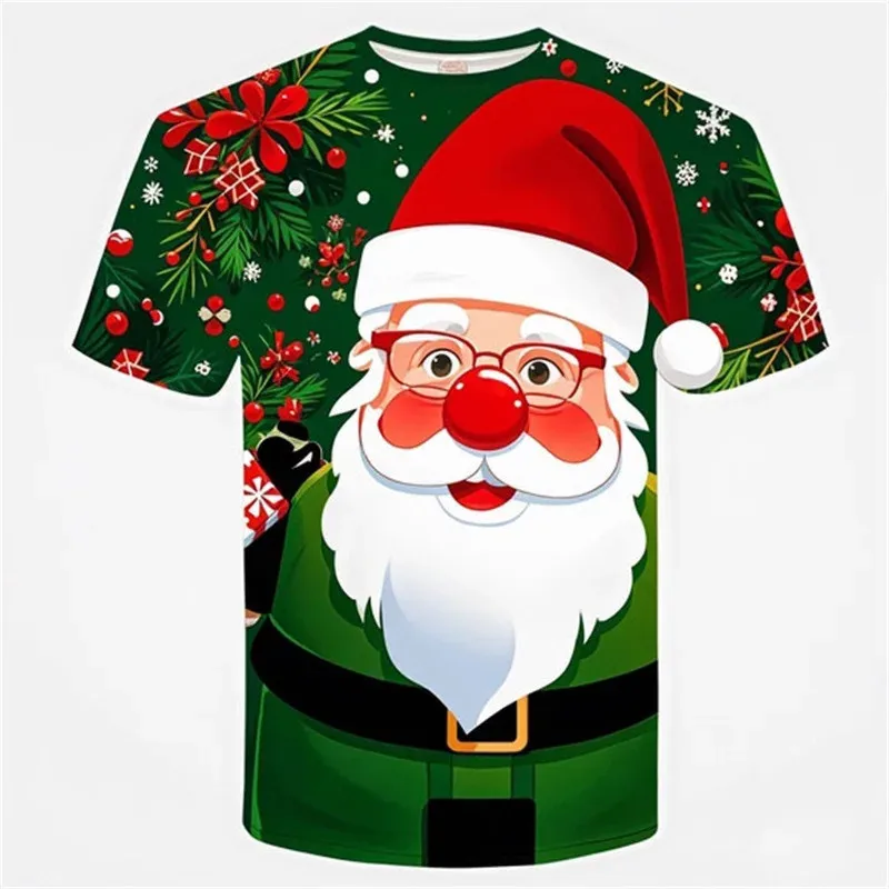 

3D Print Santa Claus Graphic T Shirt For Men Women Short Sleeve Plus Size Tee Shirts Tops Kids Merry Christmas T Shirts Clothes