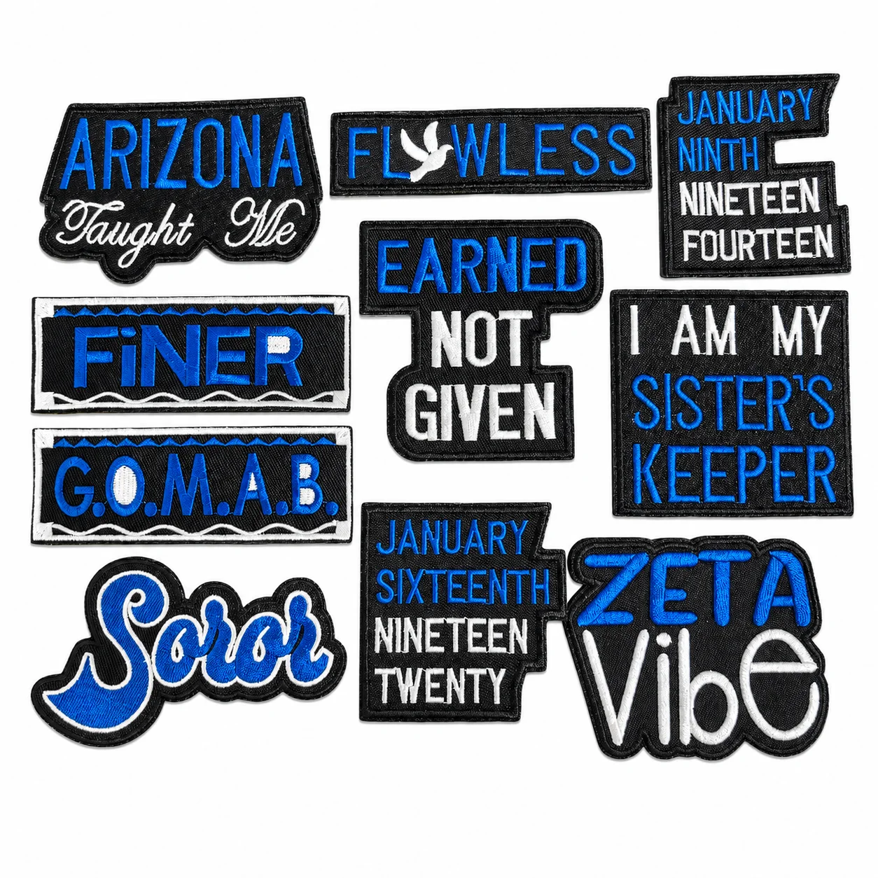 Embroidery Quote - Zeta Phi Beta Schwarz-Blau Buchstaben Aufbügelbare