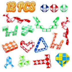 12-6pcs Random Snake Cube Twist Folding Puzzle Fidget Toy 24 Blocks Magic Ruler Anti Stress Reliever Game Gift for Kids Adults