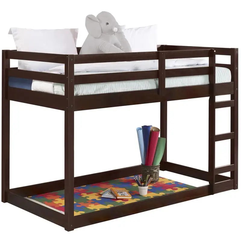 Tempat Tidur Tingkat Espresso Twin dengan Tangga & Ruang Belajar Kompak, Desain Hemat-Ruang untuk Kamar Anak