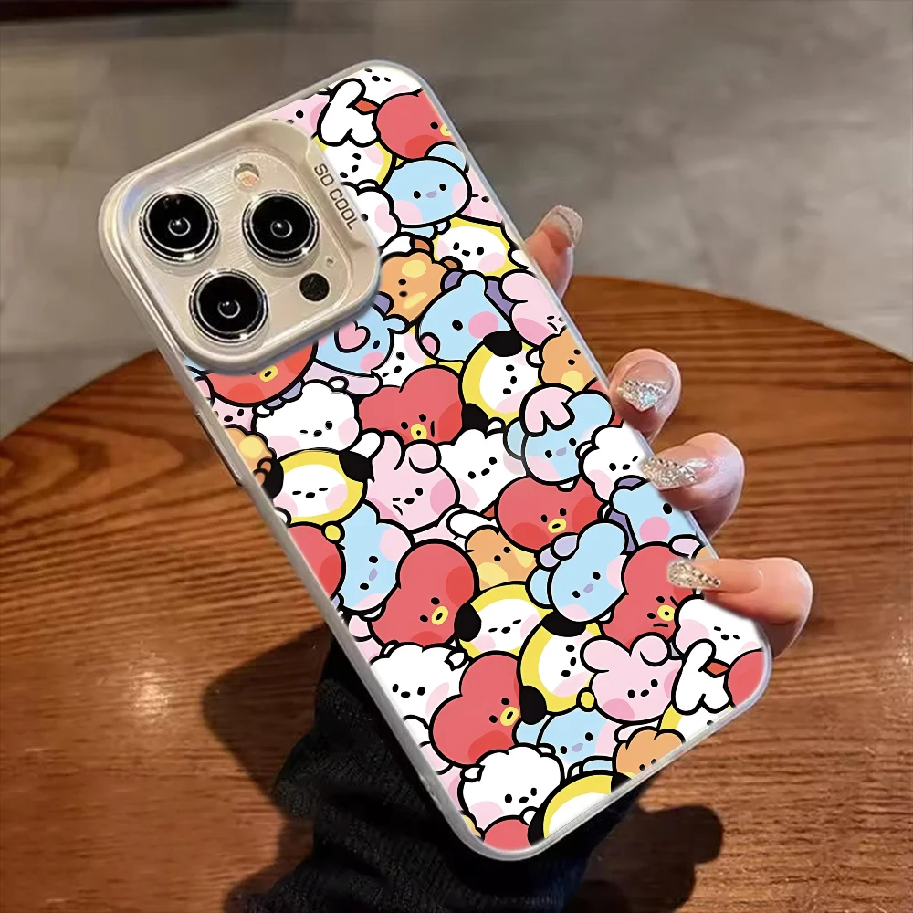 Cute Group B-BT-21-S phone case For Samsung Galaxy S26 S25 S24 S23 S22 A54 A35 A15 Ultra Plus Fe TPU Silver IMD Laser Soft Cover