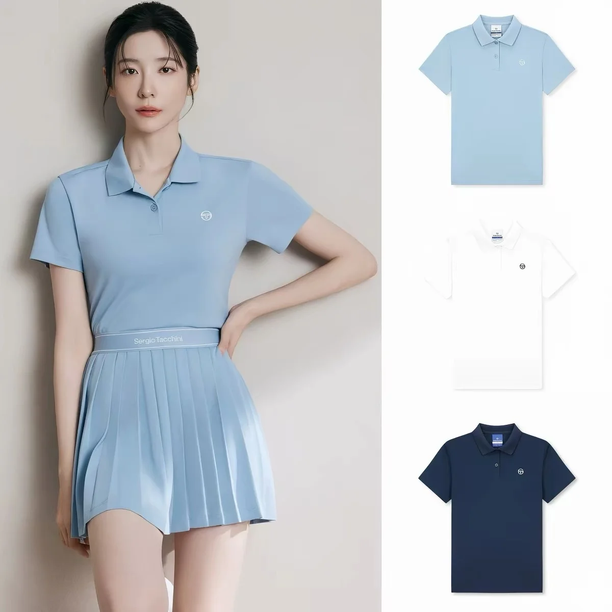 Camisa Esportiva Feminina de Manga Curta Estilo Coreano Sergio Tacchini 26 para Tênis, Secagem Rápida, Top Fitness para Fãs