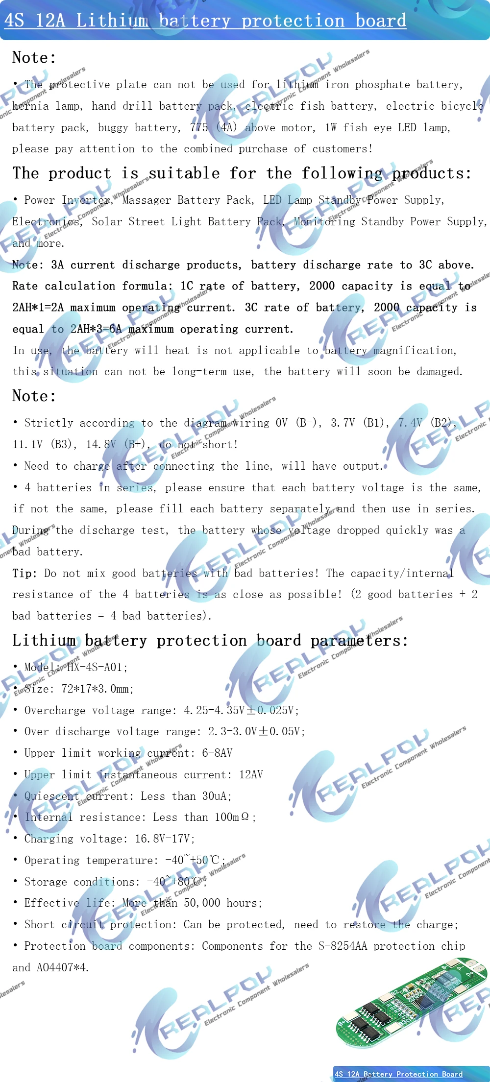 4S 12A 16V Li-Ion 18650 BMS PCM Batterieschutzplatine BMS PCM für Li-Ion Lipo Akkupack – Detail 1