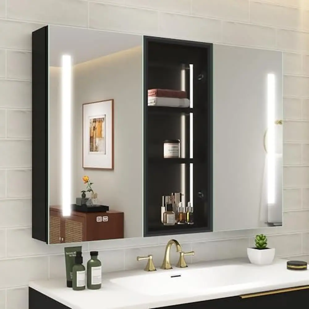 LED Illuminated Medicine Cabinet Mirror with Color Adjustment Defogger Adjustable Shelves 28