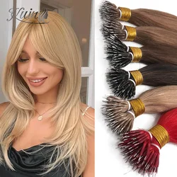 Straight Micro Nano Ring Human Hair Extensions 50Pcs Micro Beads Capsule Keratin Fusion Hair Microlink Real Human Hair Microring