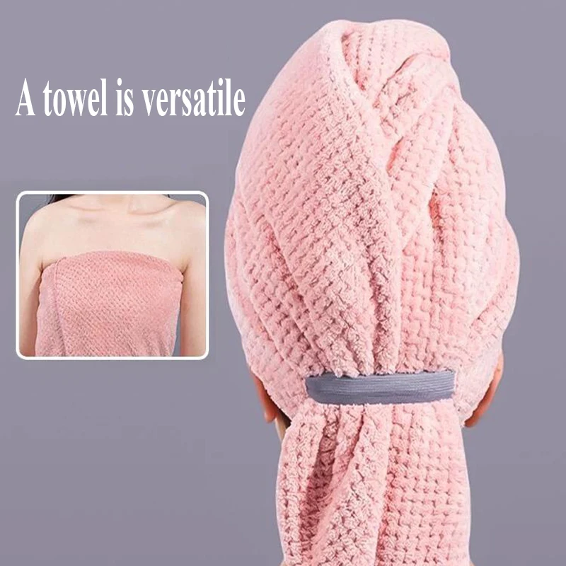 Large Solid Color Water Absorbent Hair Drying Towel Microfiber Hair Towel Wrap With Elastic Strap Soft Quick Drying Towel