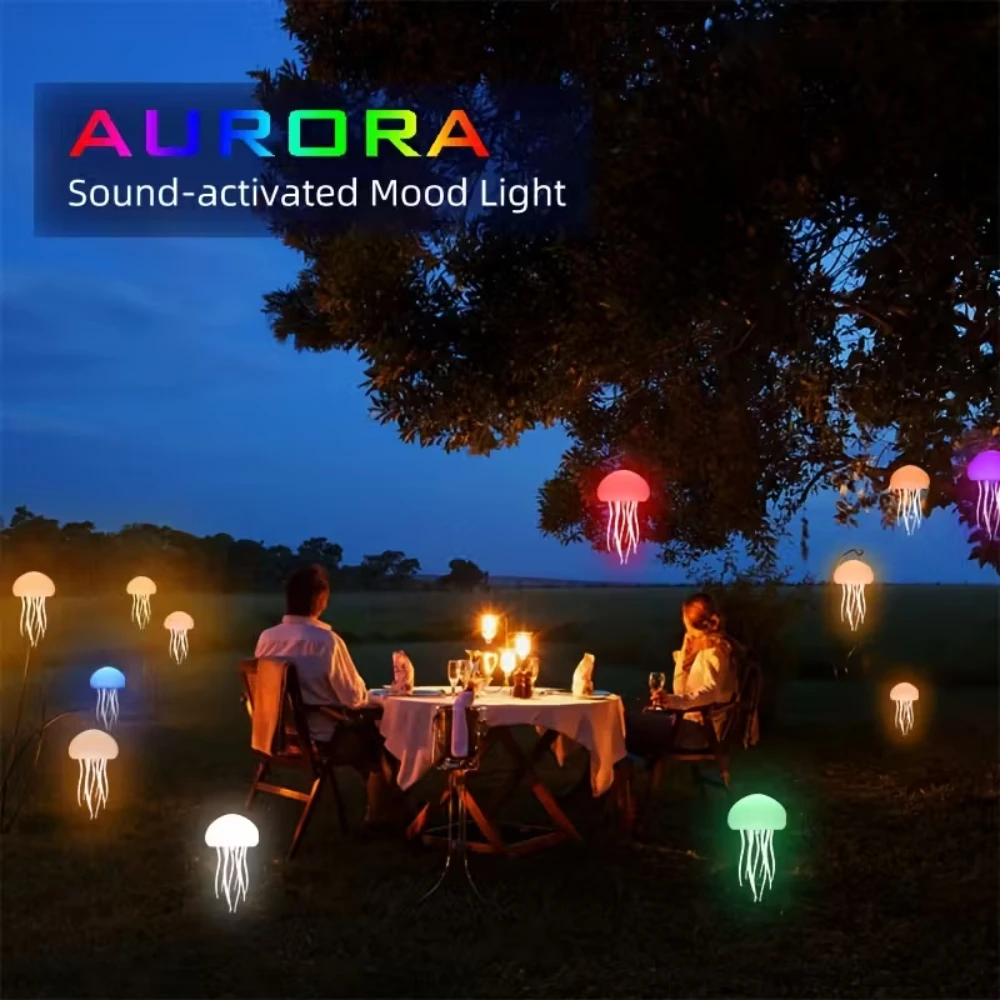 قنديل البحر الكرتون LED ضوء الليل التحكم الصوتي التدرج لطيف الدورية قنديل البحر معلقة أباجورة RGB مصابيح طاولة ديكور الغرفة