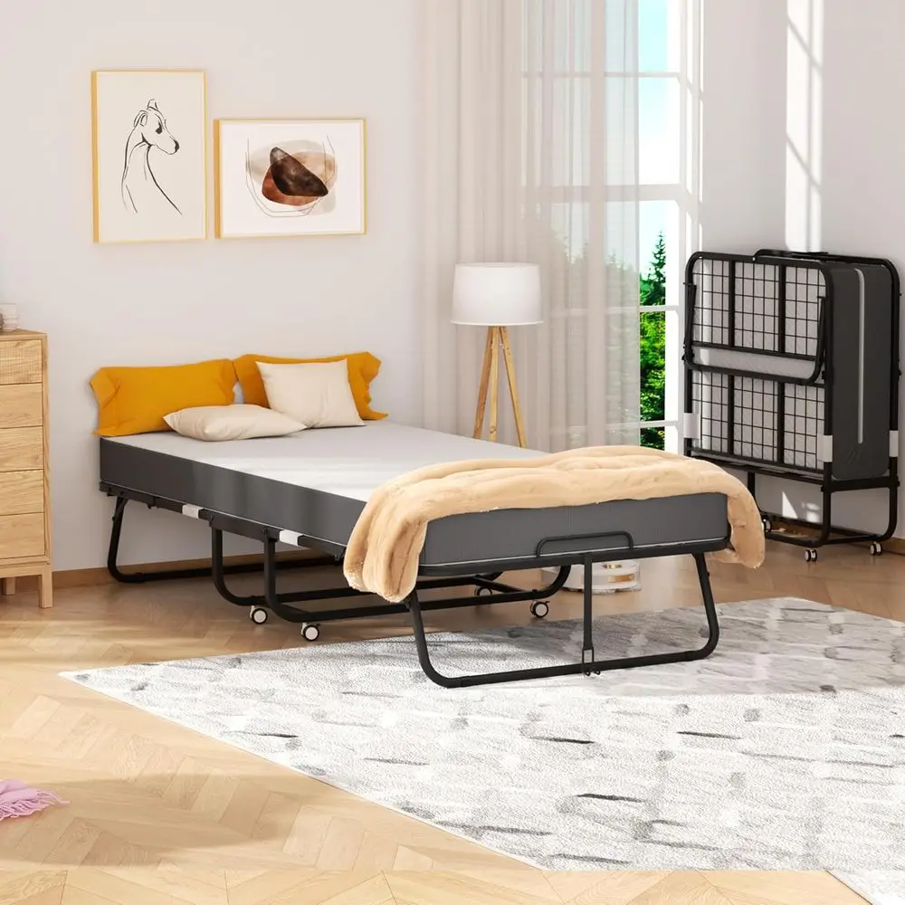 75x38 Inch Foldable Bed with Memory Foam Mattress for Adults, Twin Beds for Guest Room, Compact and Sturdy Metal Frame