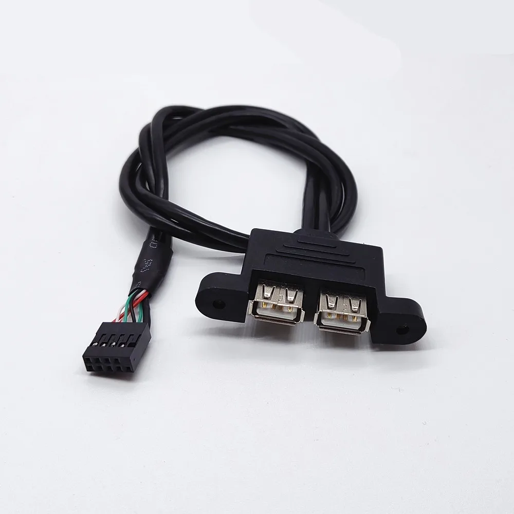 30cm/50cm Motherboard Internal 9pin to Dual Port USB 2.0 A Female Screw Lock Panel Mount Cable Extension Cable Adapter