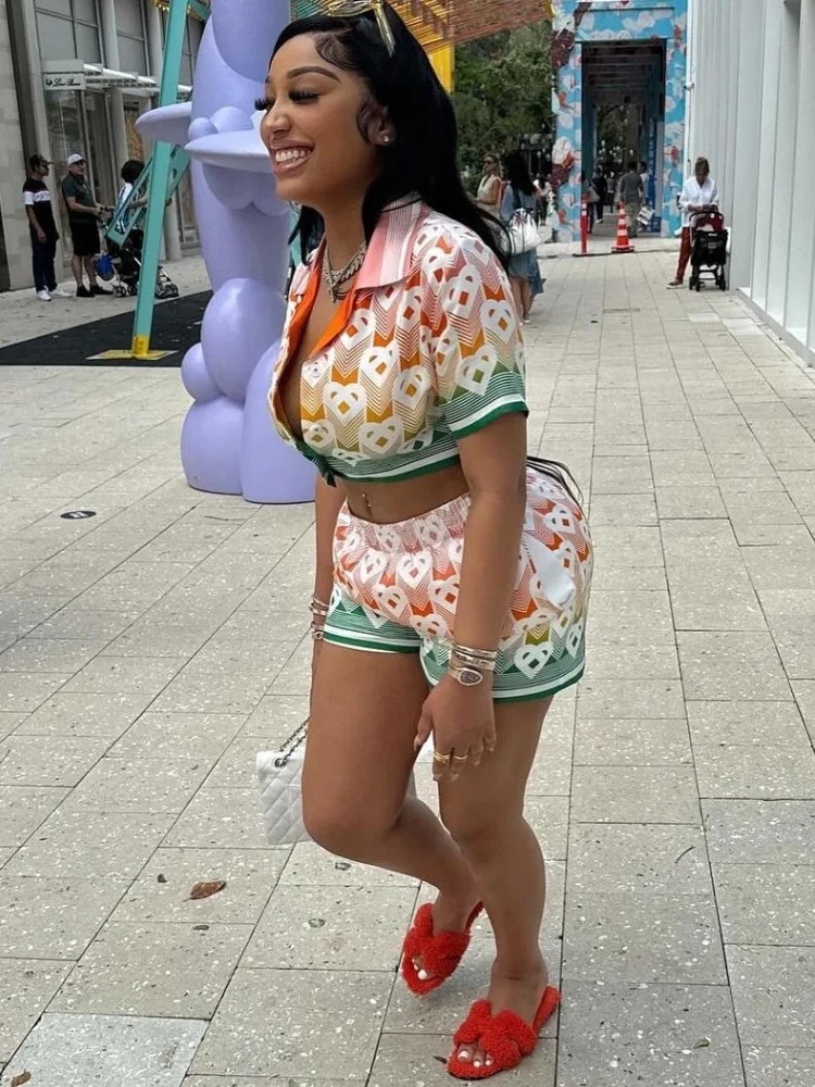 STYLISH LADY Letter Printed Sporty 2 Piece Set Women Short Sleeve Crop Top and Shorts Suits 2025 Summer Casual Street Outfits