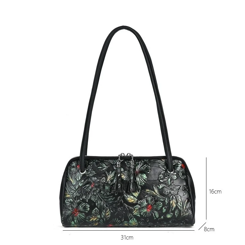 MOTAORA-Bolsa de Ombro Vintage com Alça Superior para Mulheres, Flor De Couro Genuíno, Bolsa Feminina, Sacos Pintados, Bolsas Pequenas Das Senhoras,