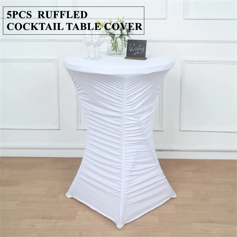 New Design 5pcs Lot Ruffled Cocktail Table Cover Round Spandex Tablecloth Bar Cover For Wedding Event Party Decoration