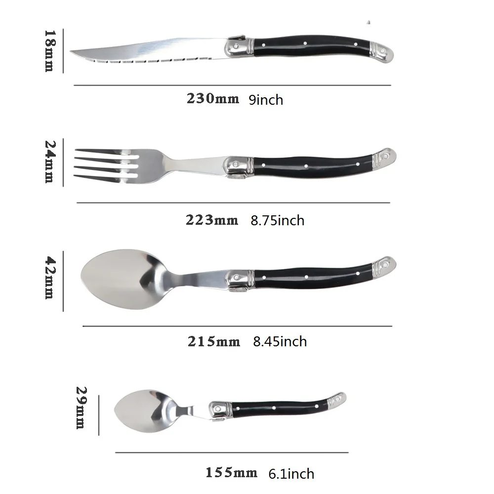 4-24pcs Laguiole Rainbow Dinnerware set Black Cutlery Stainless steel Steak Knife Dinner Fork Spoon Teaspoon Black Flatware set - Image 5