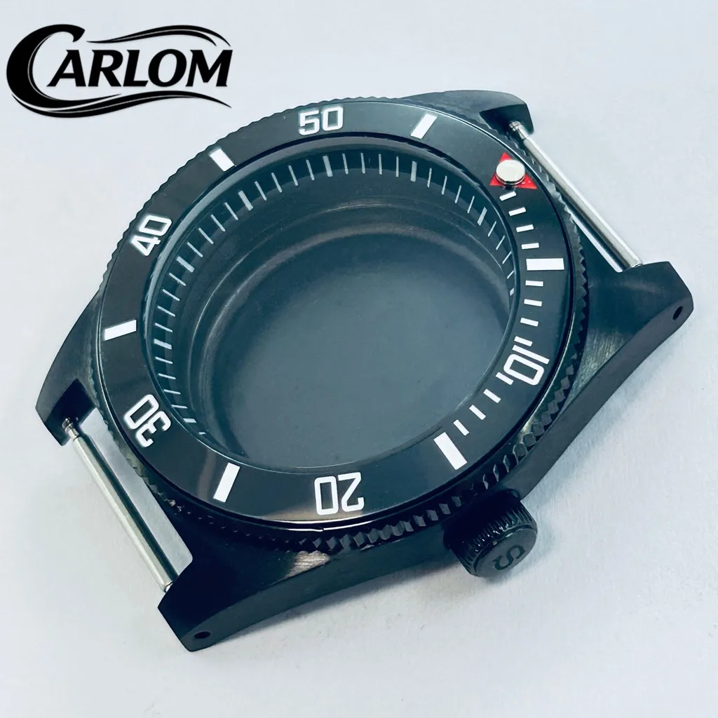40mm NH Watch Case For NH34 NH35 NH36 NH38 NH39 NH70 NH72 Movement S Crown SKX Black PVD Ceramic Aluminum Bezel Black