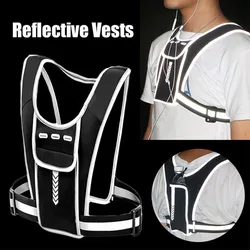 Running Vest Reflective Night Backpack with Phone Holder Water Bottle Bag Lightweight for Jogging Training Hiking Workouts