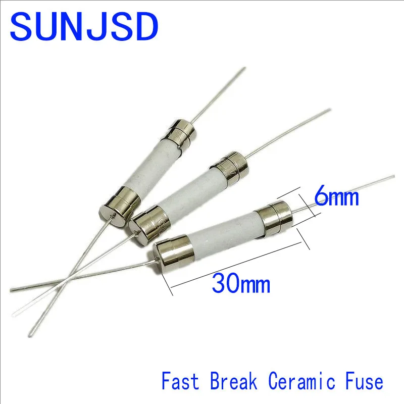 10Pcs Fast Break Ceramic Fuse With a pin 5X20MM 6x30mm 250V 0.5A 1A 2A 3.15A 4A 5A 6.3A 8A 10A 12A 15A 20A 25A 30A SUNJSD