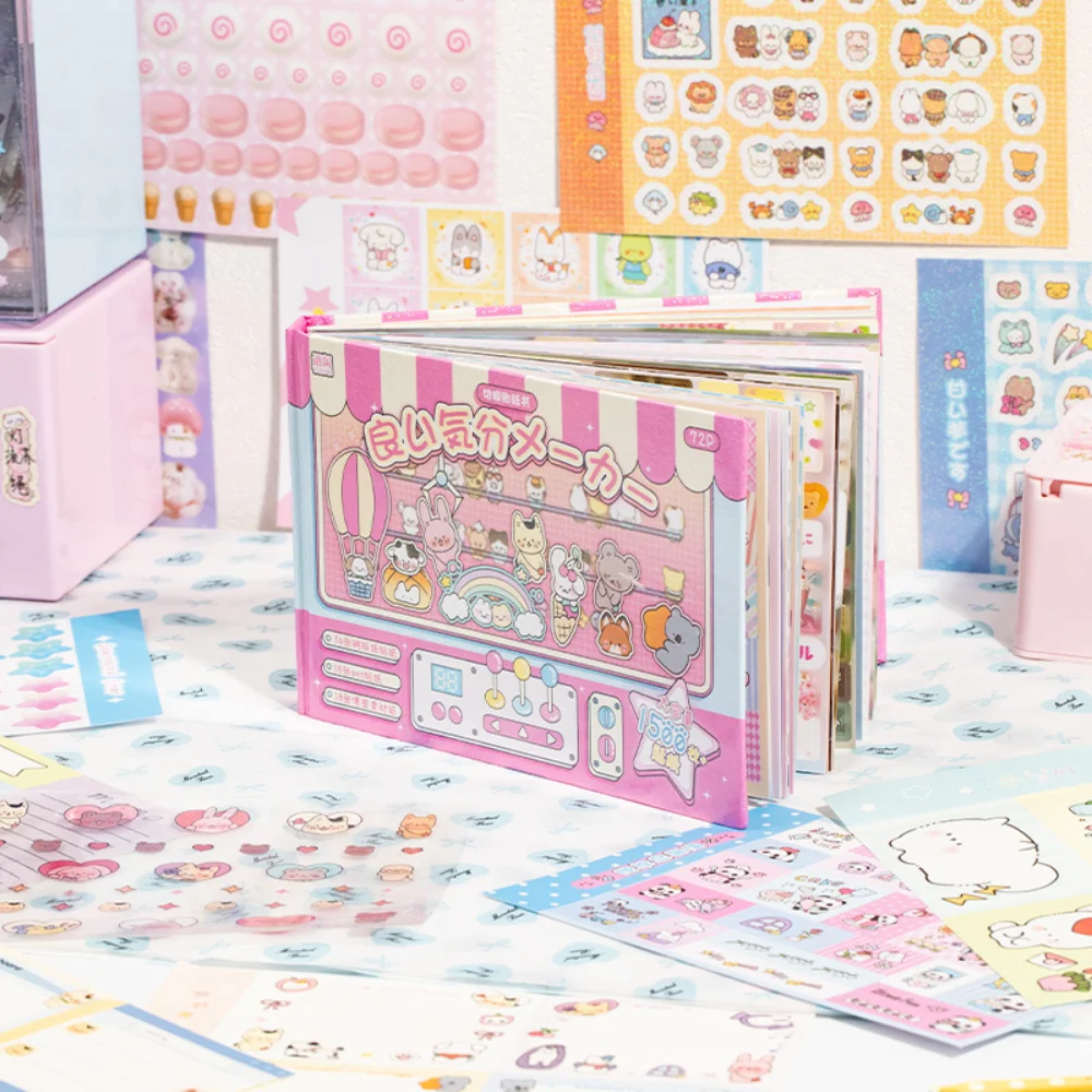 72Pcs Cute Cartoon Patterns Sticker Book DIY Craft Various Styles Phone Water Bottle Decor Handmade Sweet Notebook Journal Decor