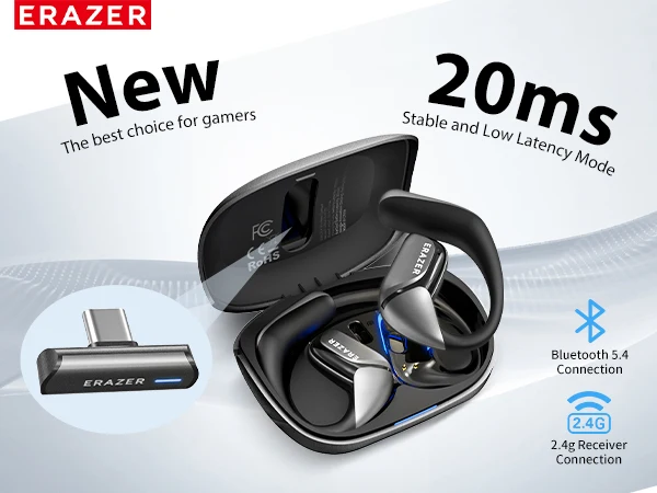 ERAZER XF29 Gaming Bluetooth Headphones Low-Latency 2.4G Dongle For PC/Switch/PS5/VR ENC Mic Earbuds Open Ear Wireless Earphones